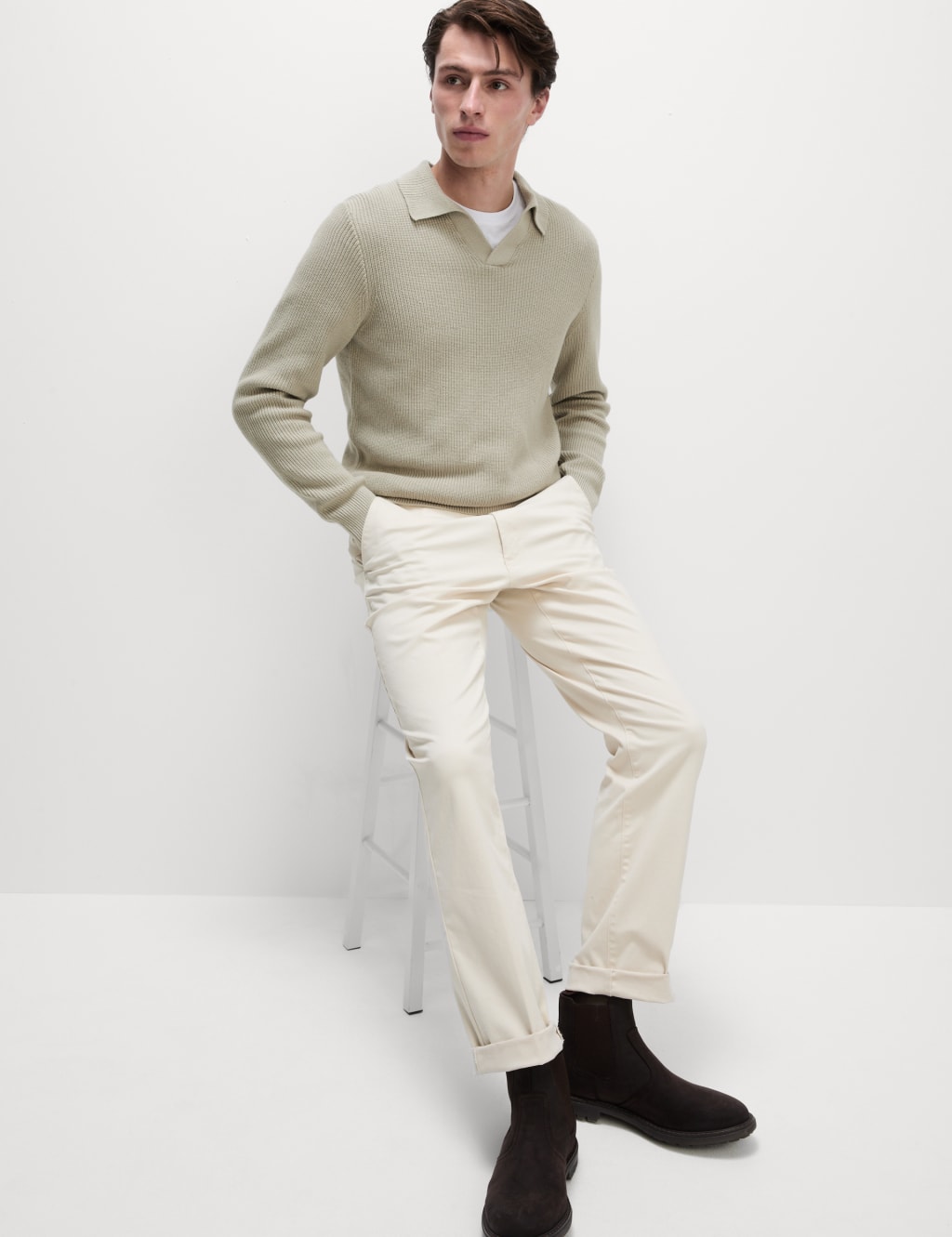Cotton Rich Open Neck Jumper with Wool 4 of 5