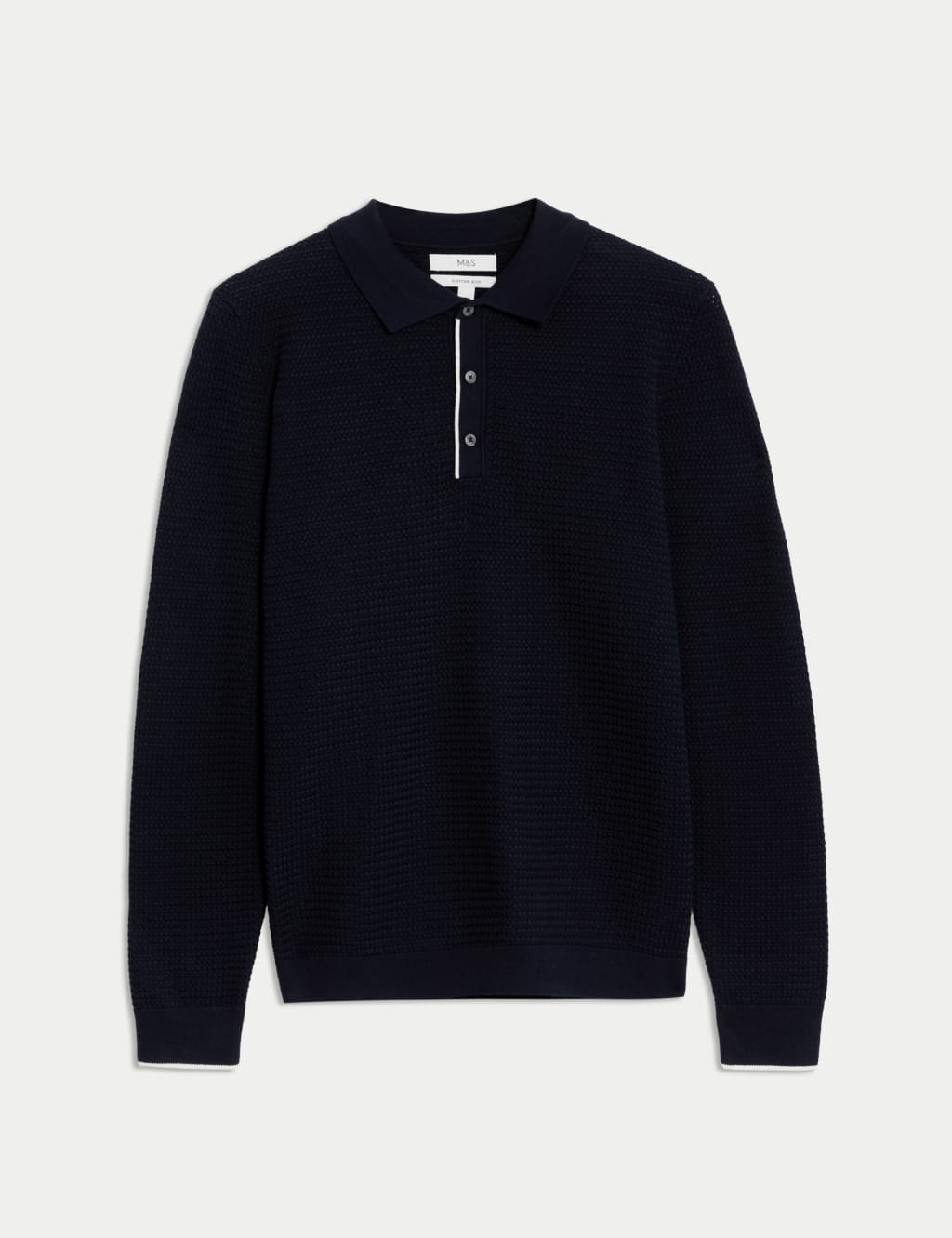 Pure Cotton Textured Knitted Polo Shirt M S Collection M S