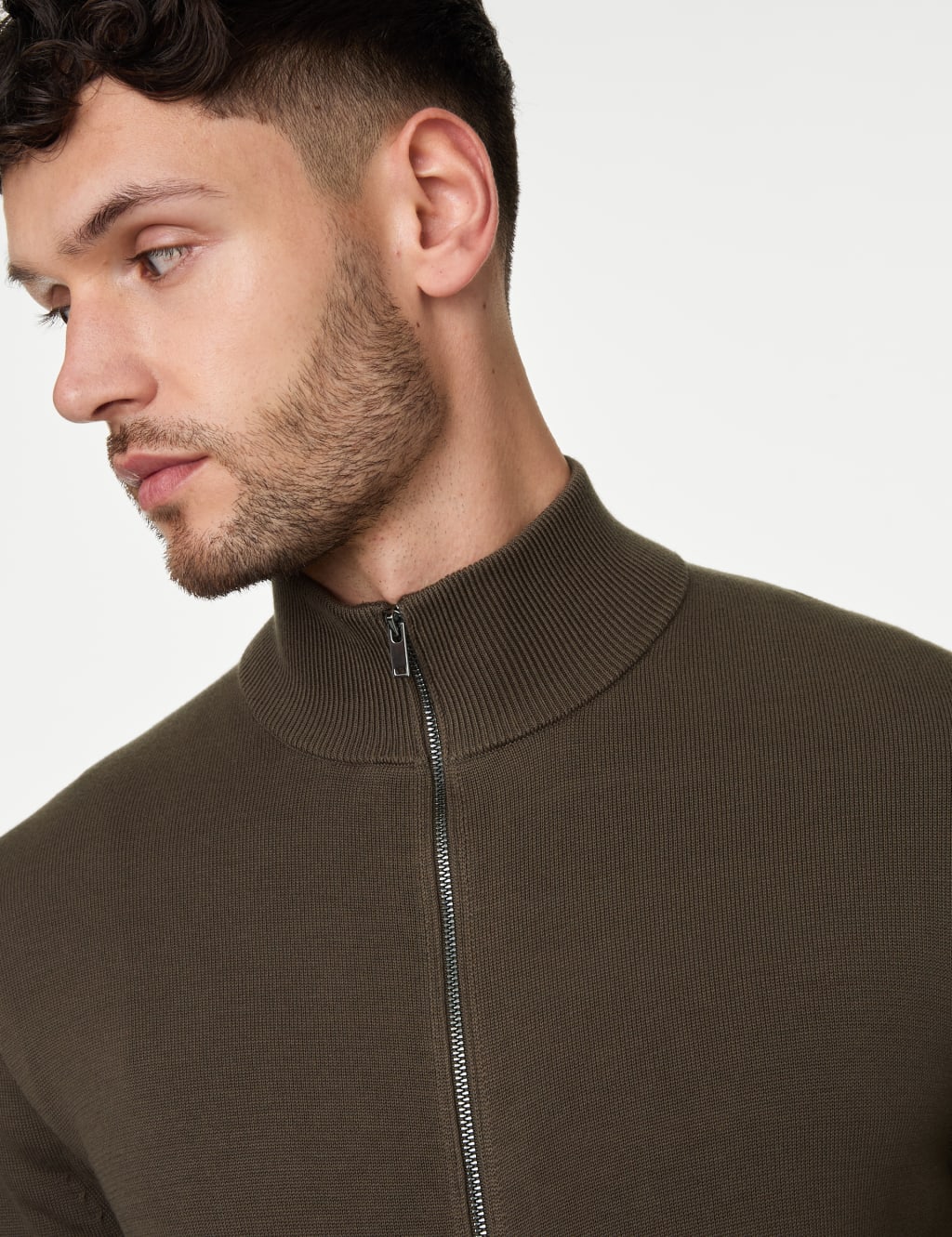 Cotton Rich Funnel Neck Zip Through Jumper M S Collection M S