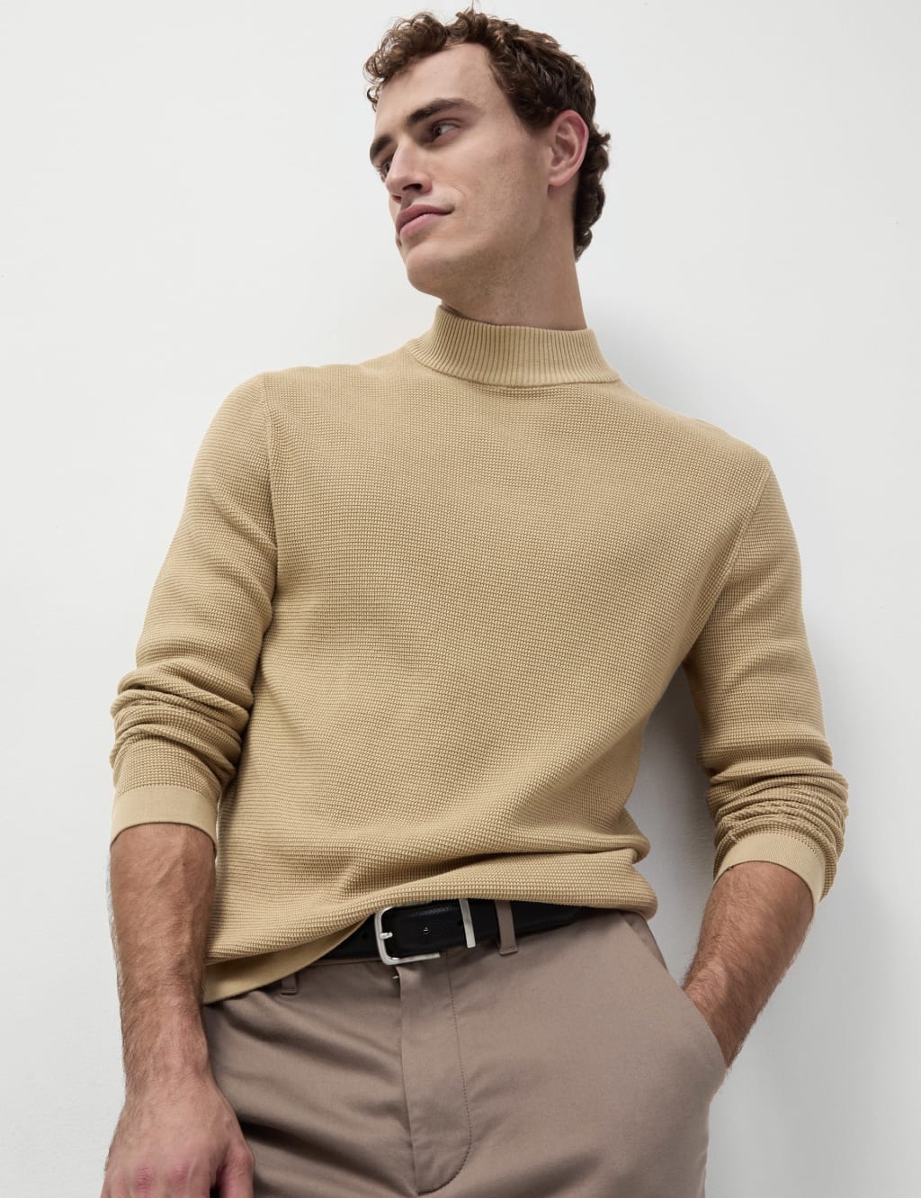 Cotton Rich Textured High Neck Jumper with Modal | M&S Collection | M&S