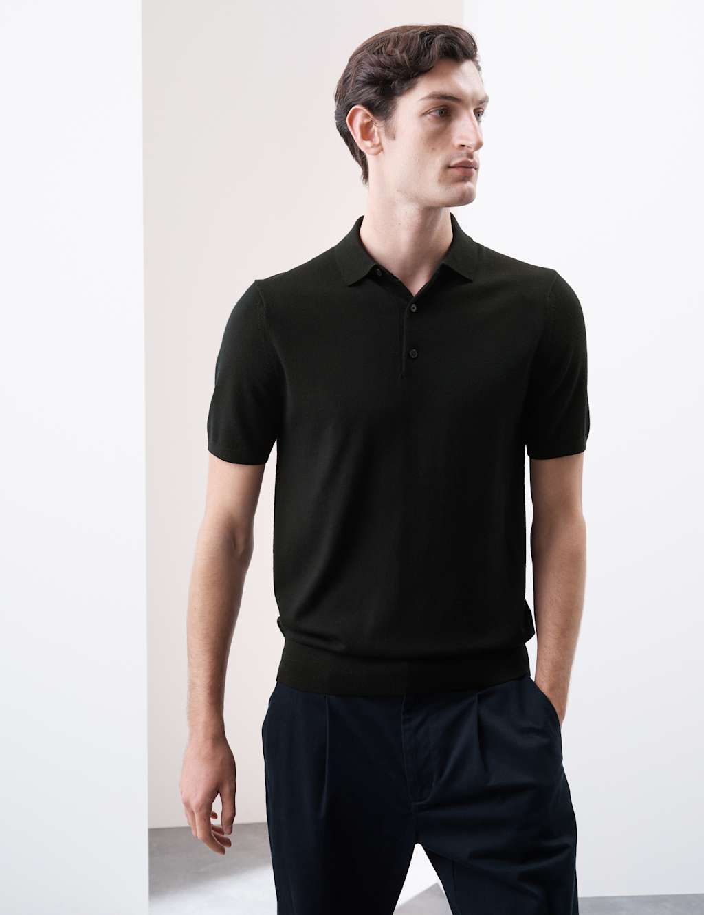 Pure Extra Fine Merino Wool Knitted Polo Shirt 6 of 7