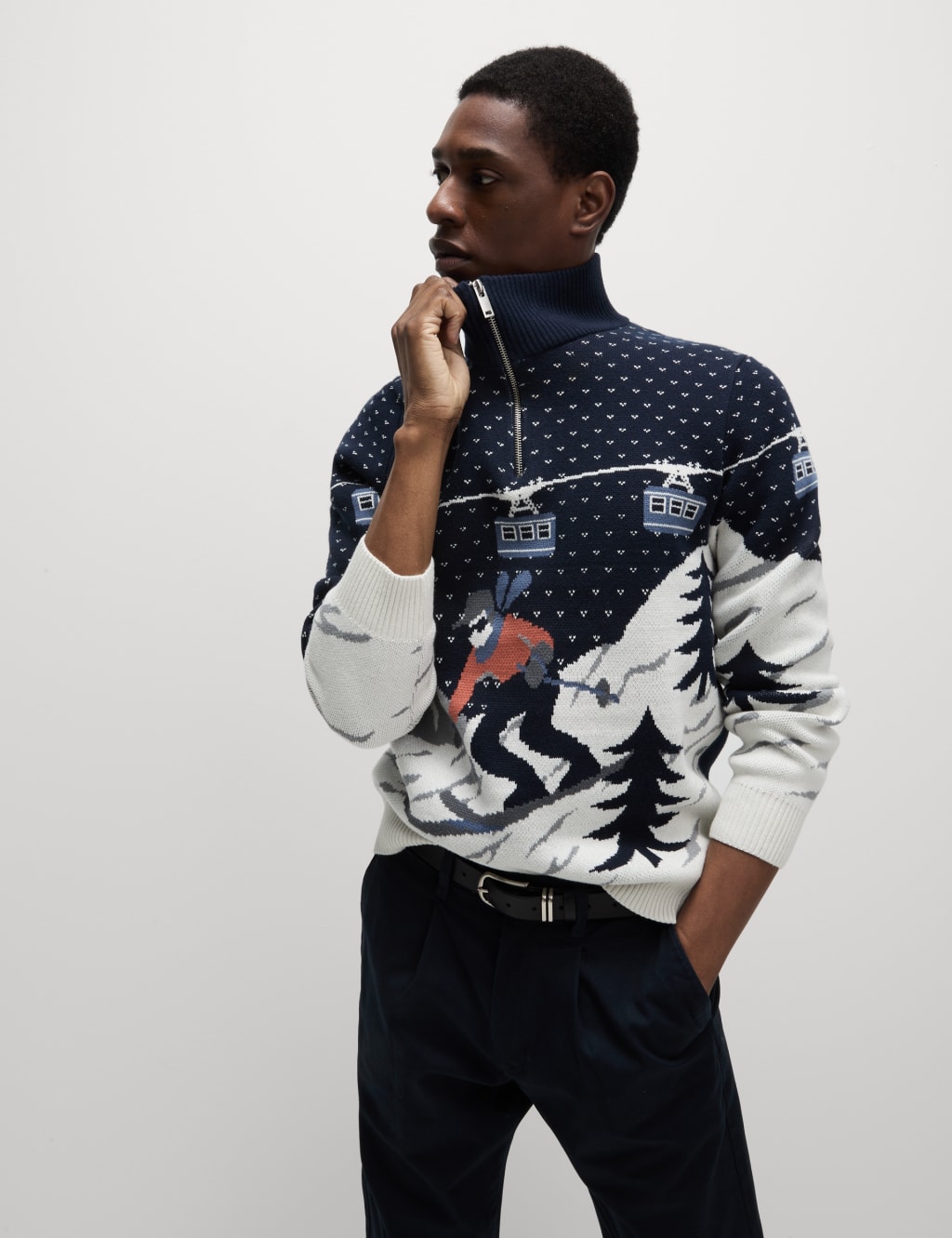 Pure Cotton Half Zip Christmas Jumper