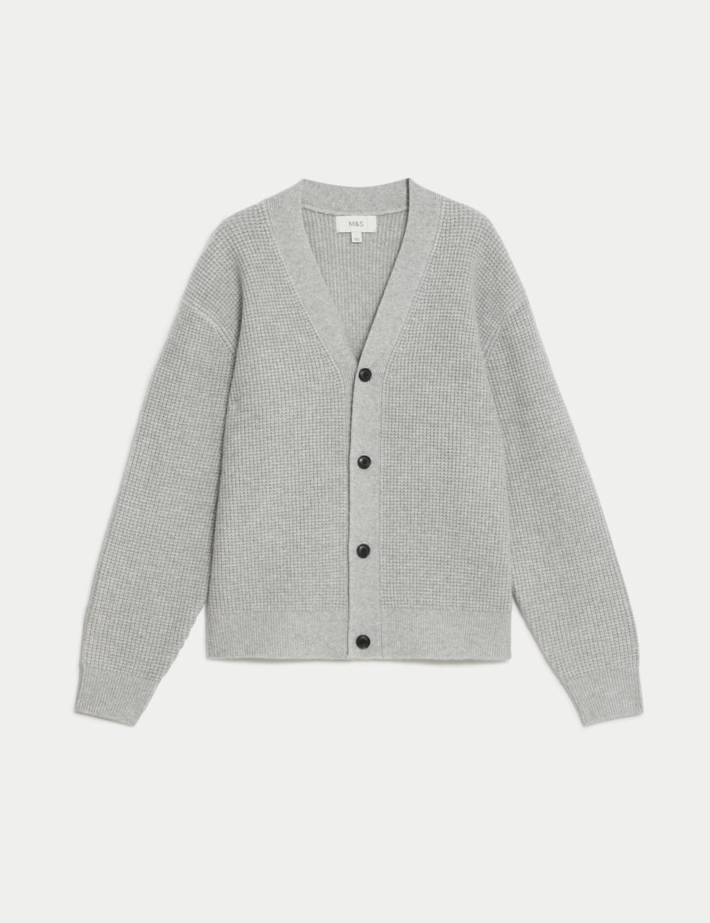 Textured V Neck Cardigan with Wool