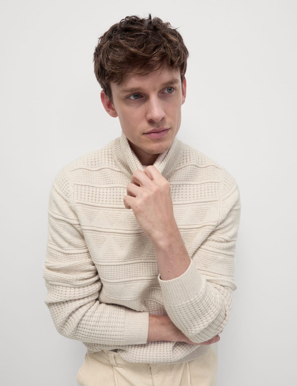 Textured Roll Neck Jumper with Wool