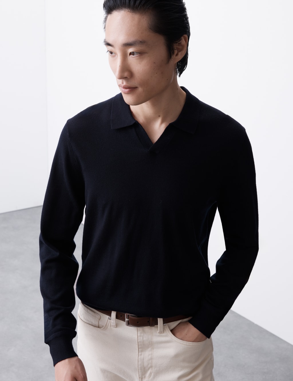 Pure Extra Fine Merino Wool Knitted Polo Shirt 1 of 6