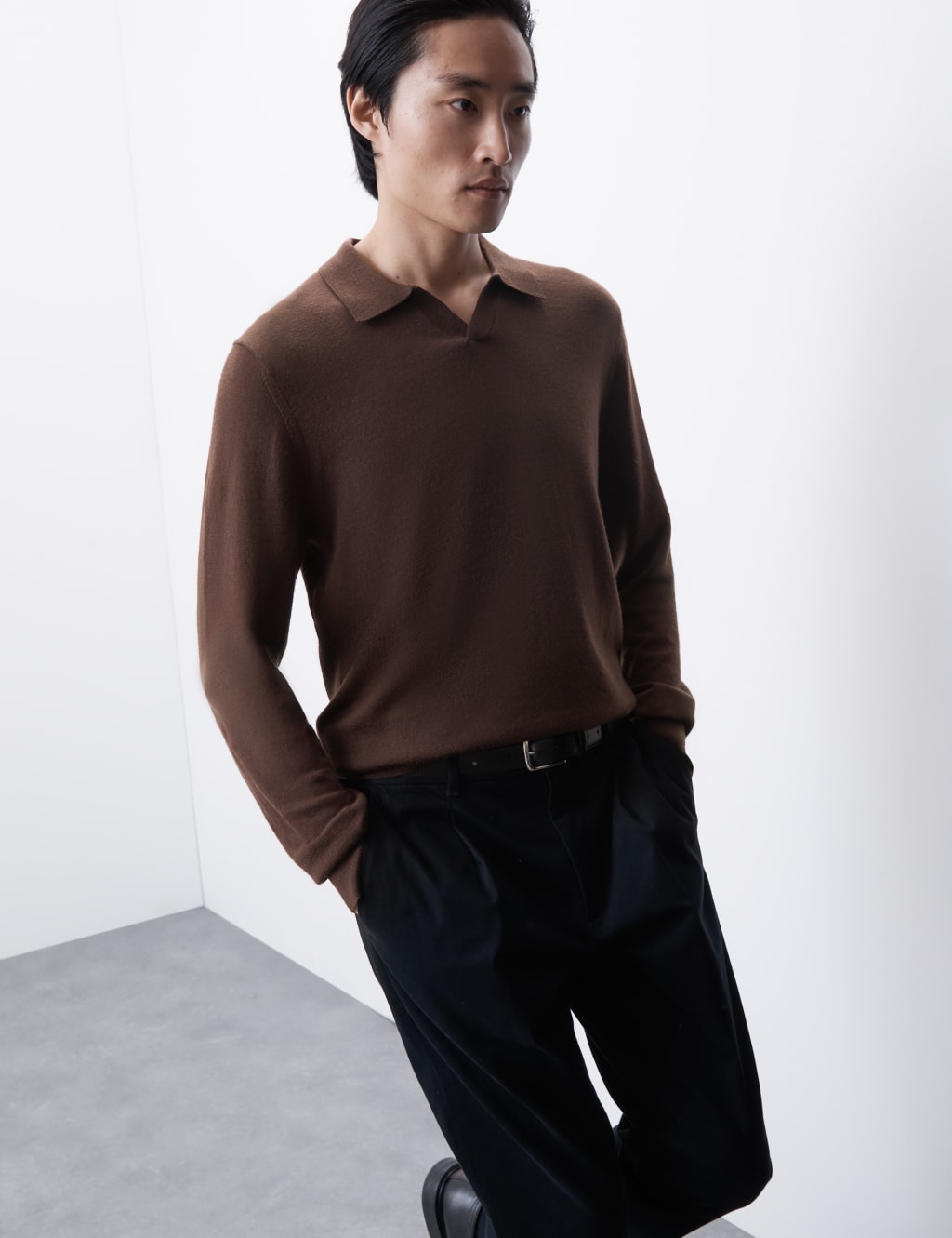 Pure Extra Fine Merino Wool Knitted Polo Shirt 6 of 6