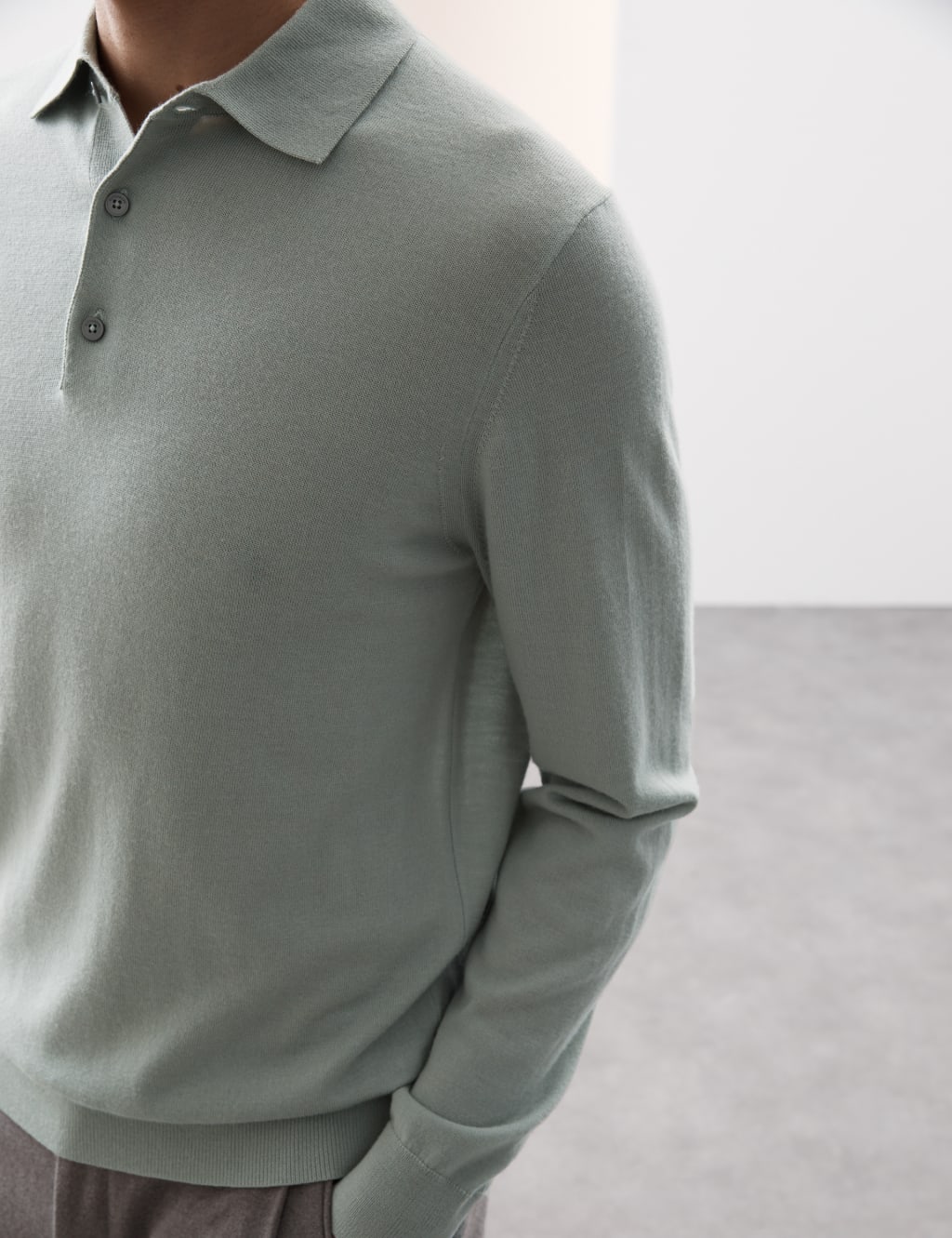 Pure Extra Fine Merino Wool Knitted Polo Shirt 6 of 7