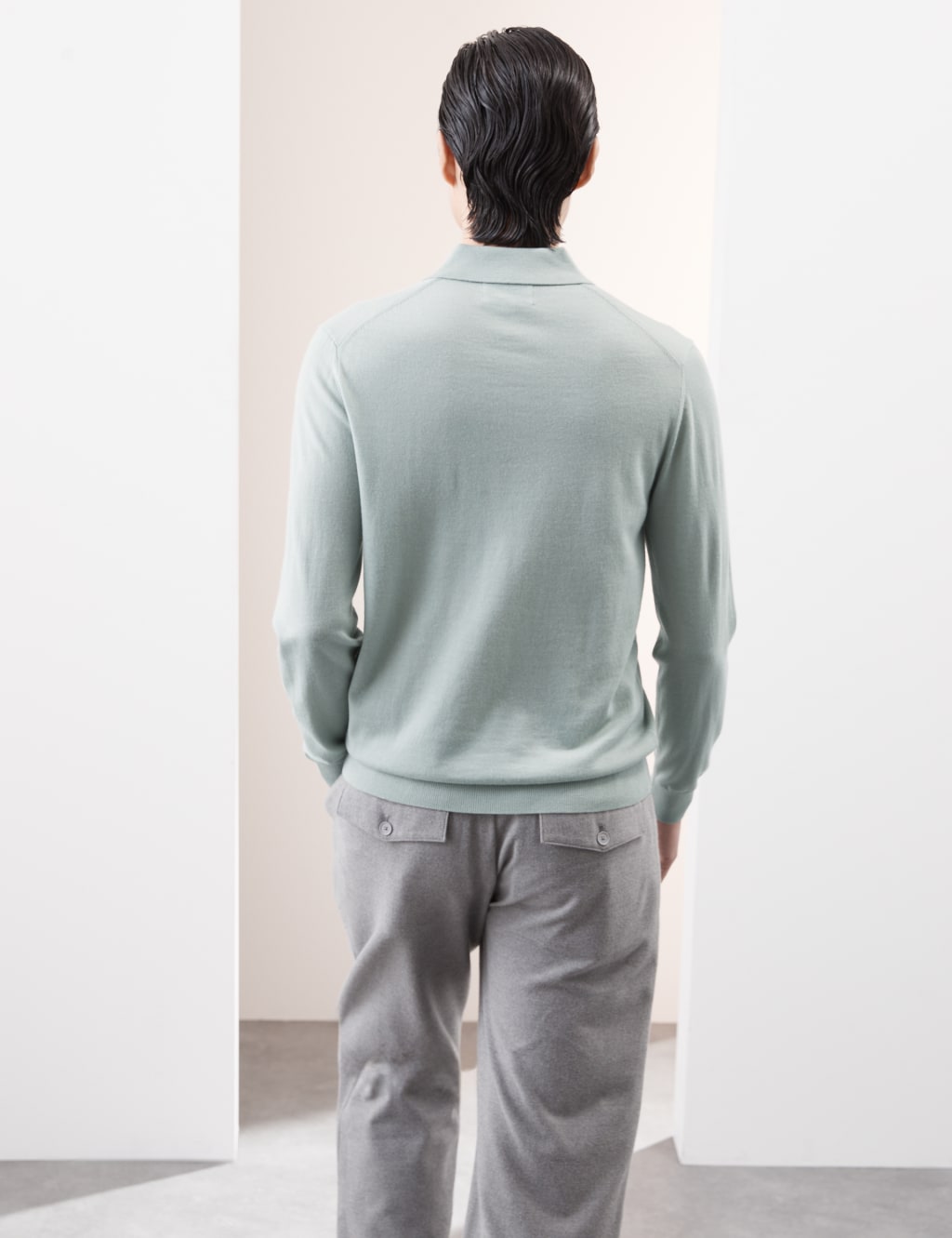 Pure Extra Fine Merino Wool Knitted Polo Shirt 7 of 7