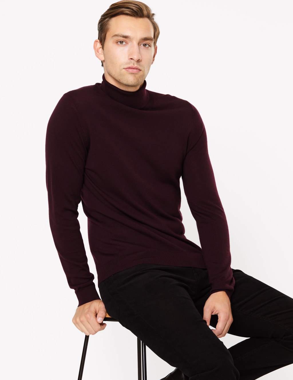 Pure Extra Fine Merino Wool Roll Neck Jumper 1 of 4