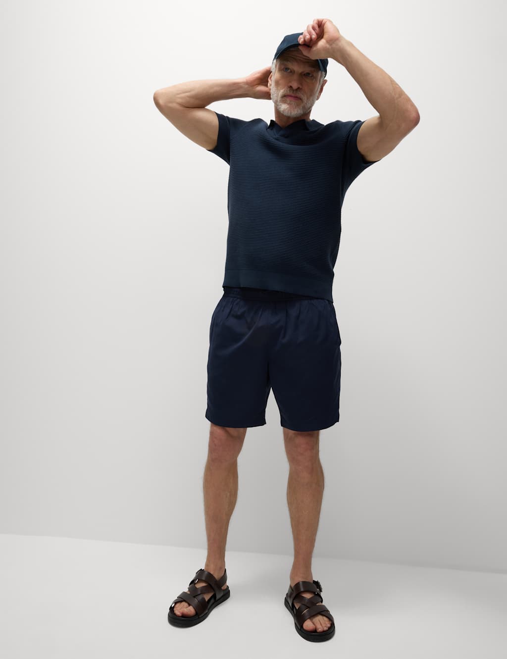 Pure Cotton Open Neck Ribbed Knitted Polo Shirt