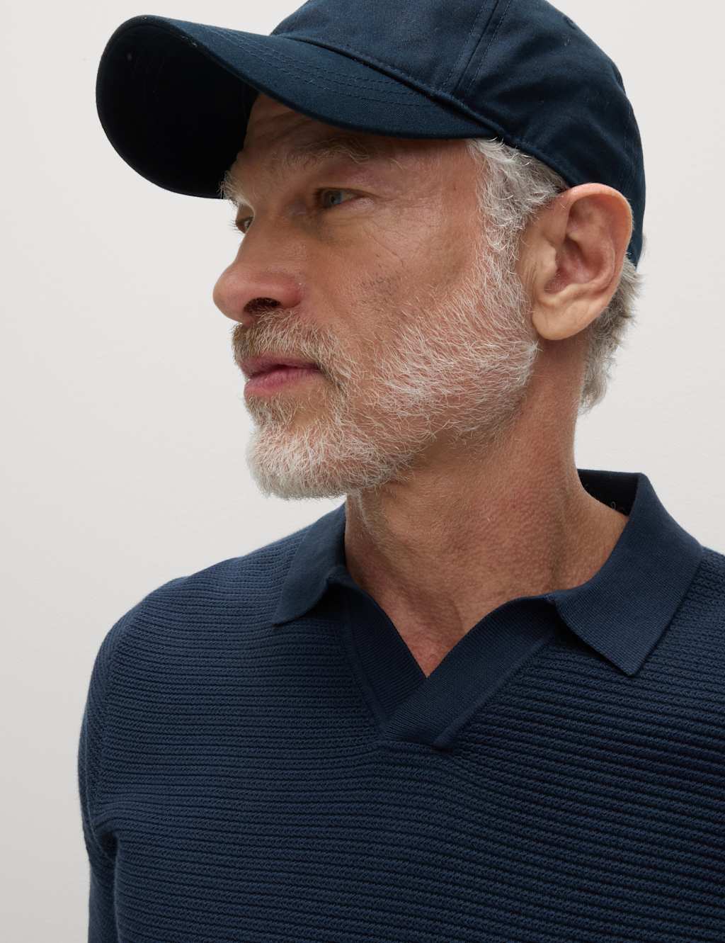 Pure Cotton Open Neck Ribbed Knitted Polo Shirt