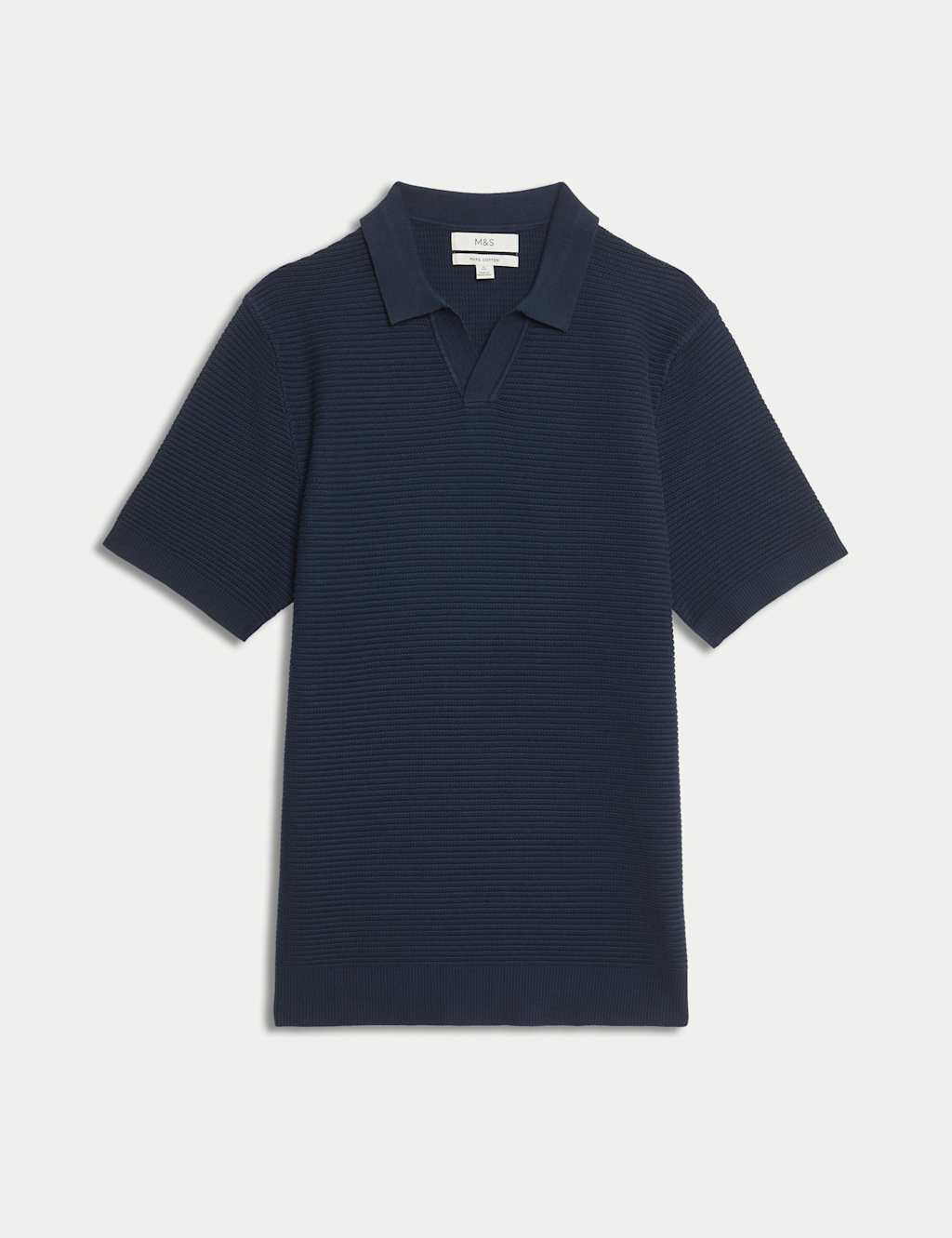 Pure Cotton Open Neck Ribbed Knitted Polo Shirt