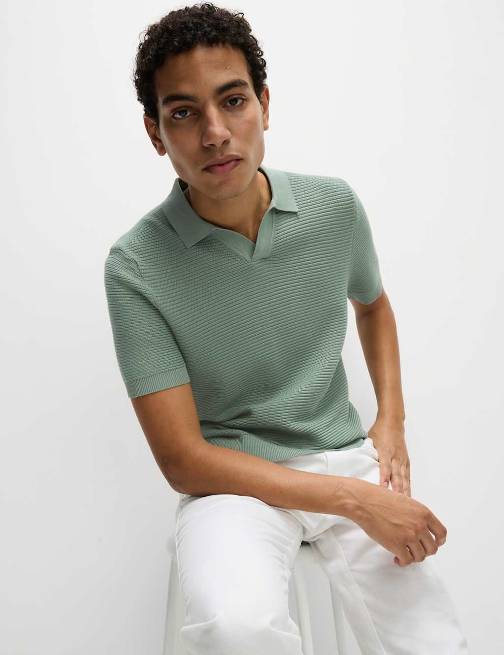 Pure Cotton Open Neck Knitted Polo Shirt 4 of 5