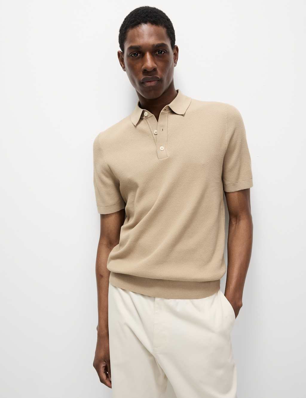 Cotton Rich Textured Knitted Polo Shirt 3 of 6