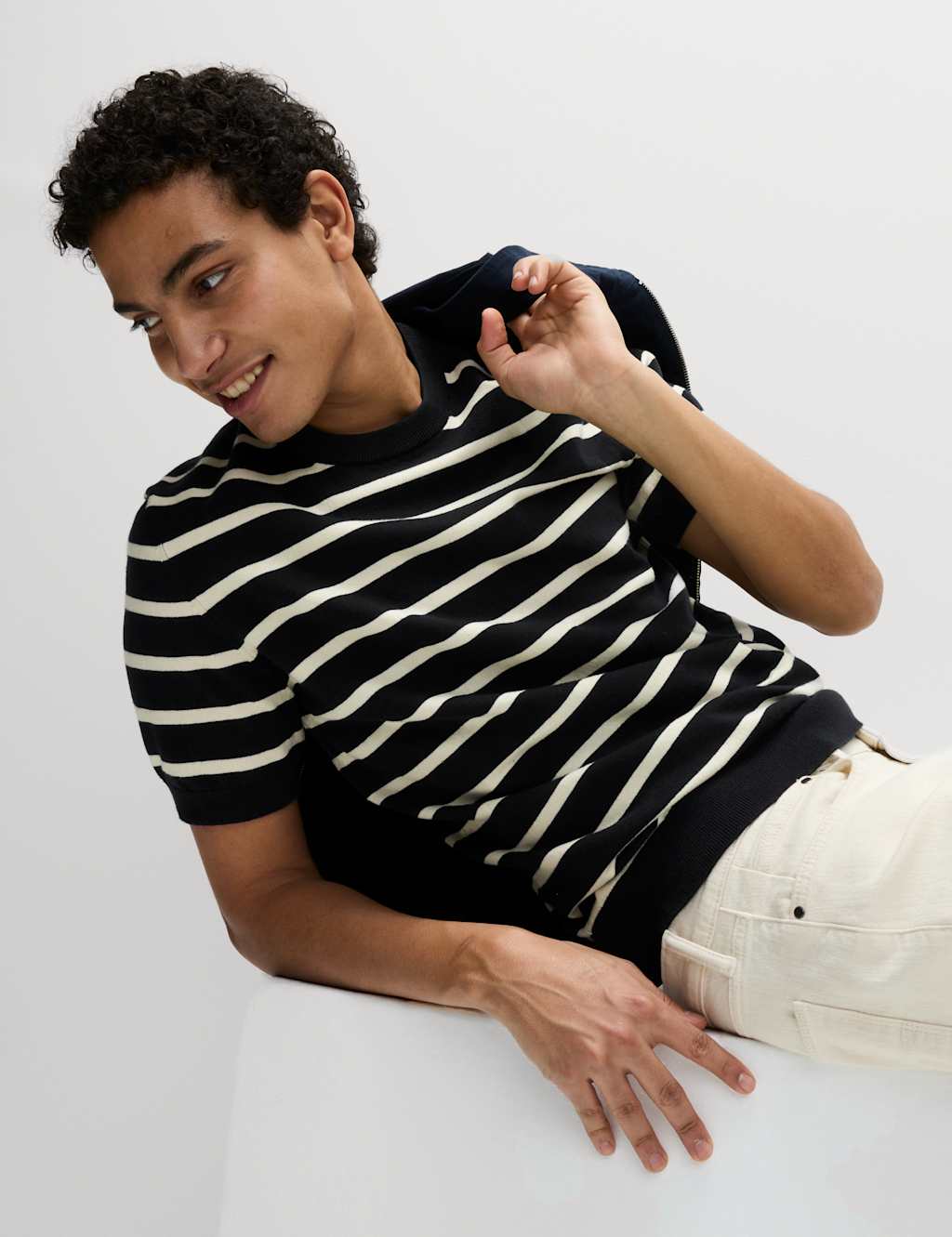 Cotton Rich Striped Knitted T-Shirt 1 of 6