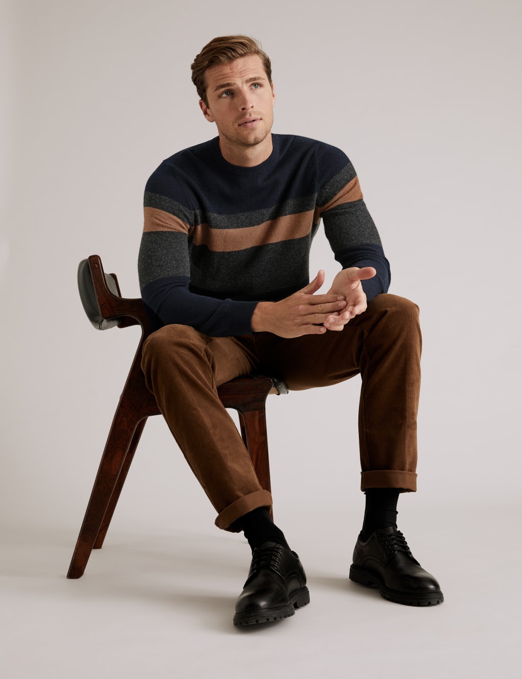 Pure Cashmere Striped Crew Neck Jumper 1 of 5