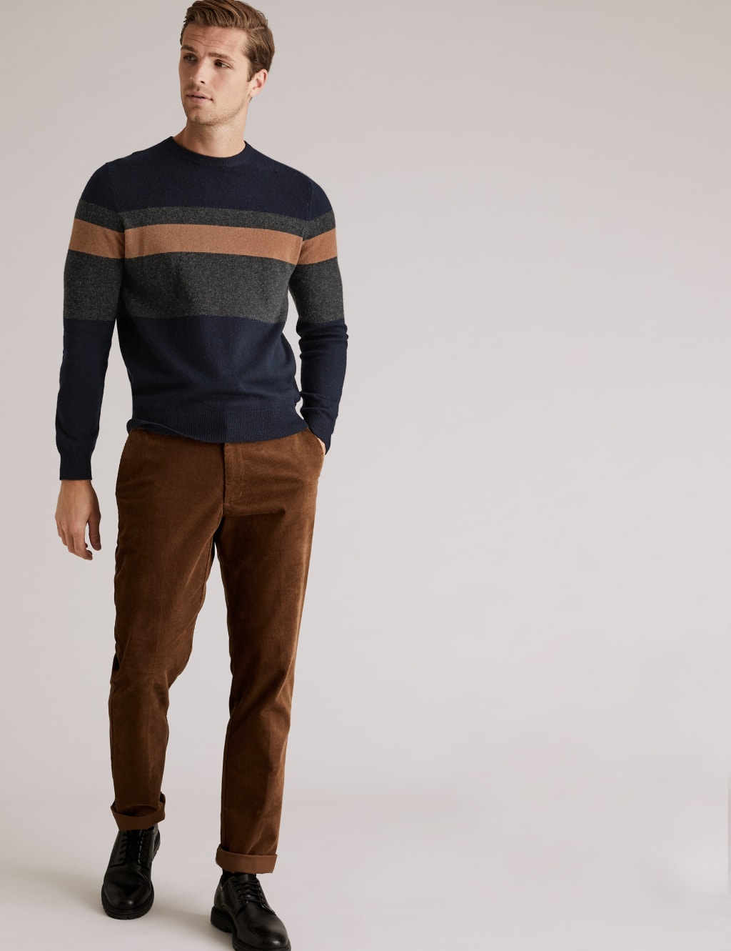 Pure Cashmere Striped Crew Neck Jumper 3 of 5