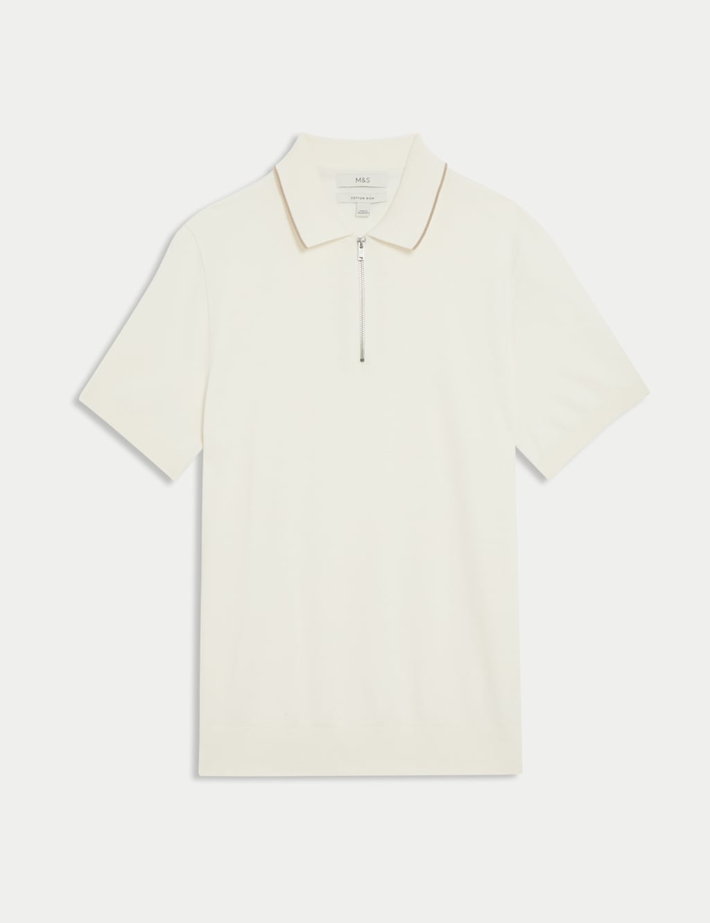 Cotton Rich Half Zip Knitted Polo Shirt 2 of 5