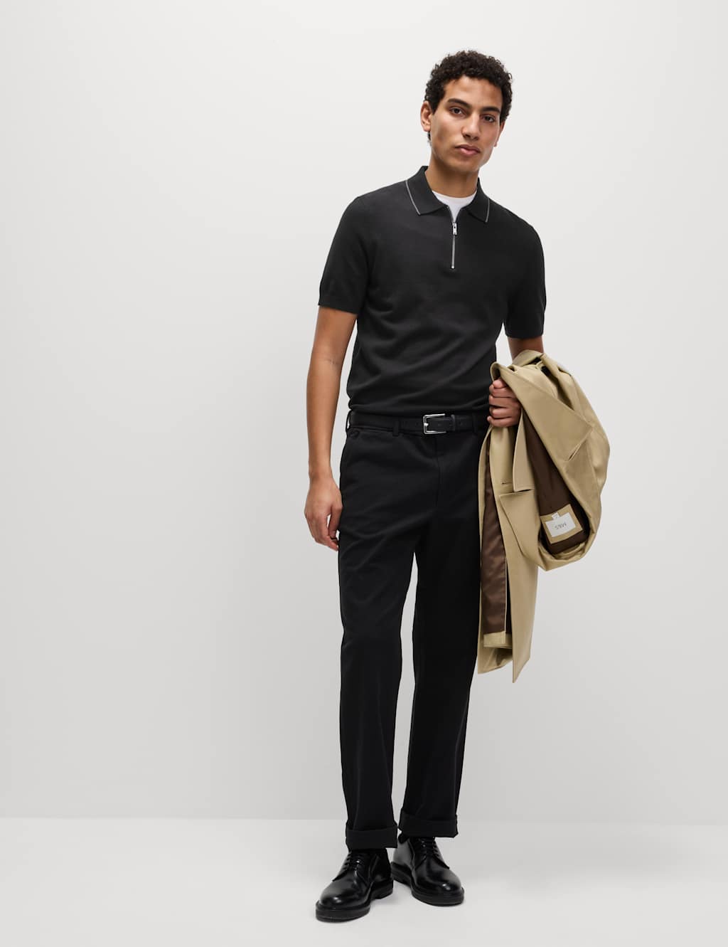 Cotton Rich Half Zip Knitted Polo Shirt 3 of 5