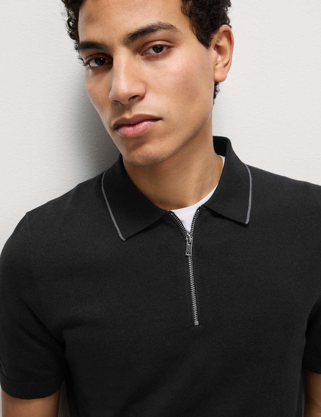 Cotton Rich Half Zip Knitted Polo Shirt 4 of 5
