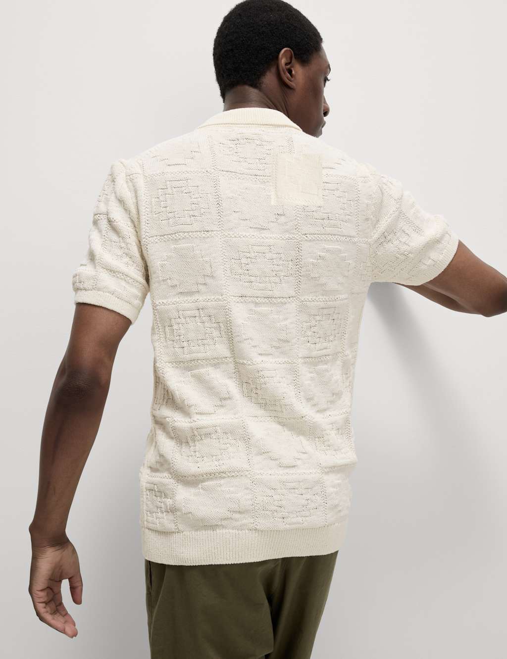 Cotton Blend Crochet Knitted Polo Shirt 5 of 8