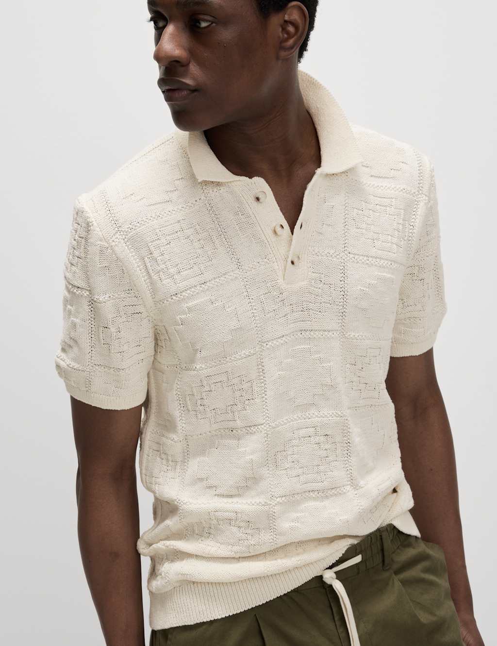 Cotton Blend Crochet Knitted Polo Shirt 7 of 8