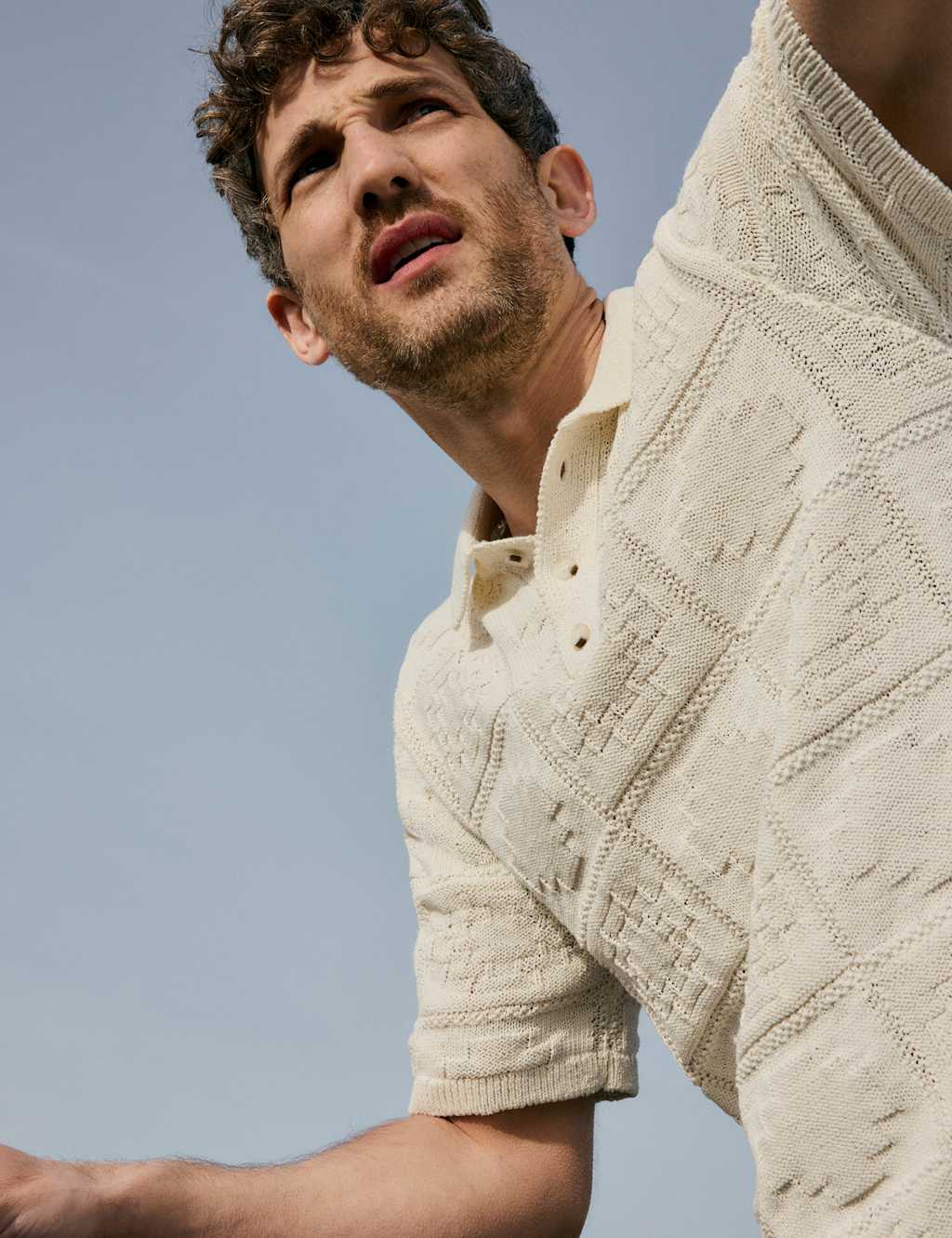 Cotton Blend Crochet Knitted Polo Shirt 8 of 8
