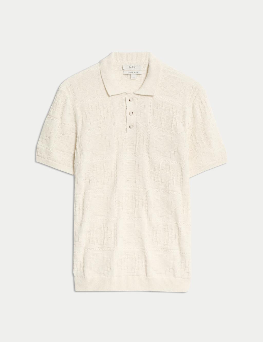 Cotton Blend Crochet Knitted Polo Shirt 2 of 8