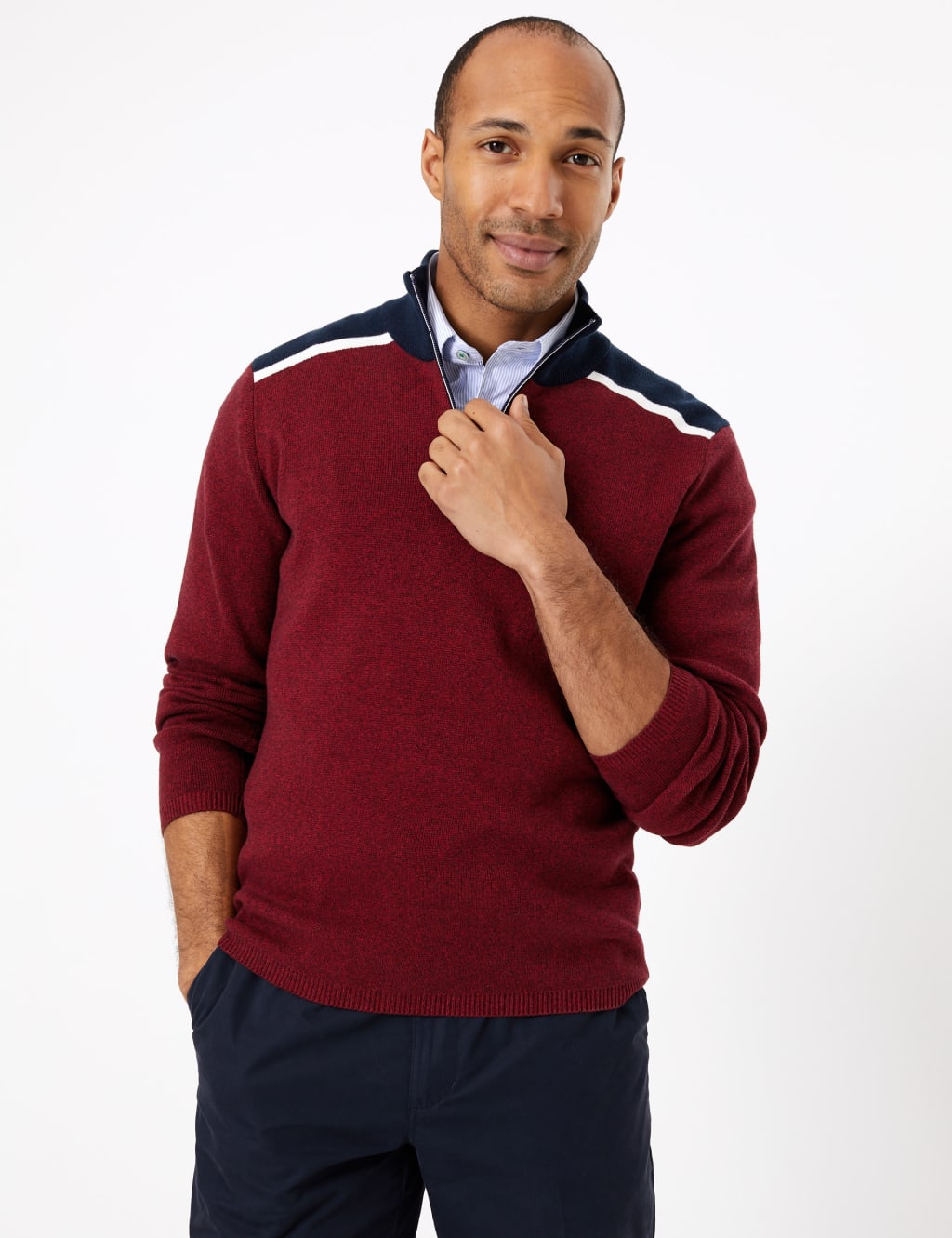 Pure Cotton Half Zip Jumper Blue Harbour M S