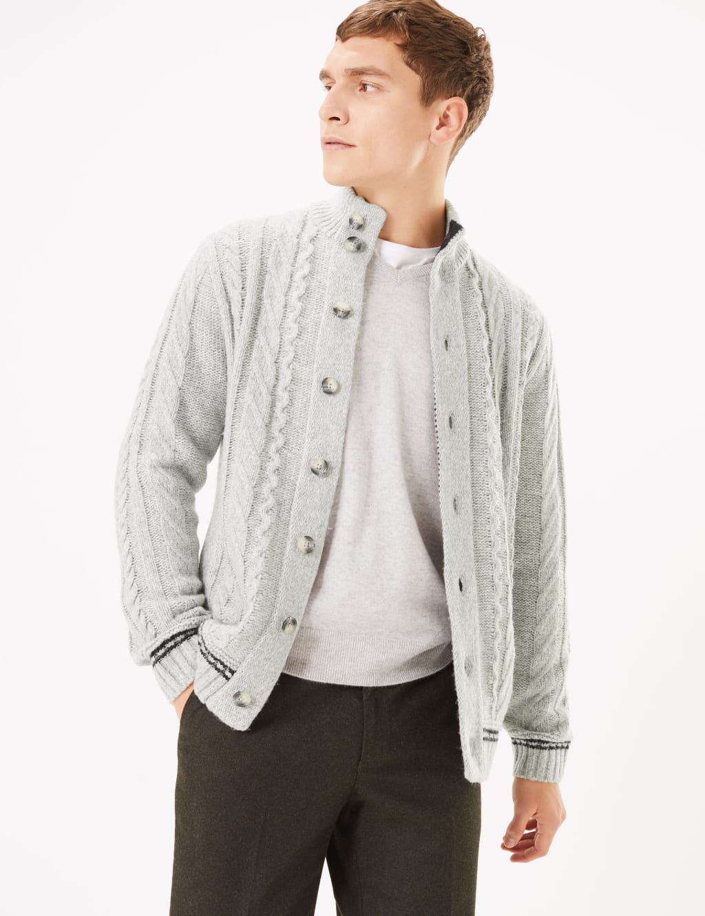 Cable Knit Cardigan with Wool Blue Harbour M S