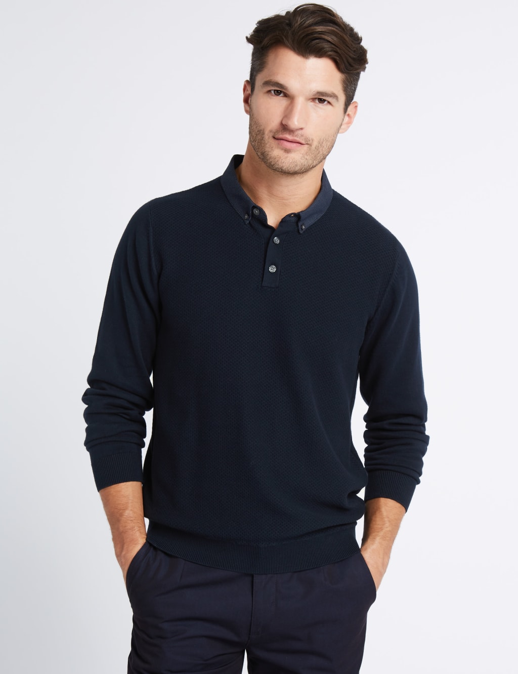 Pure Cotton Textured Mock Shirt Jumper M S Collection M S