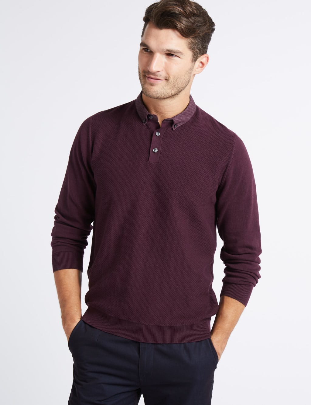 Jumper with mock shirt collar hot sale