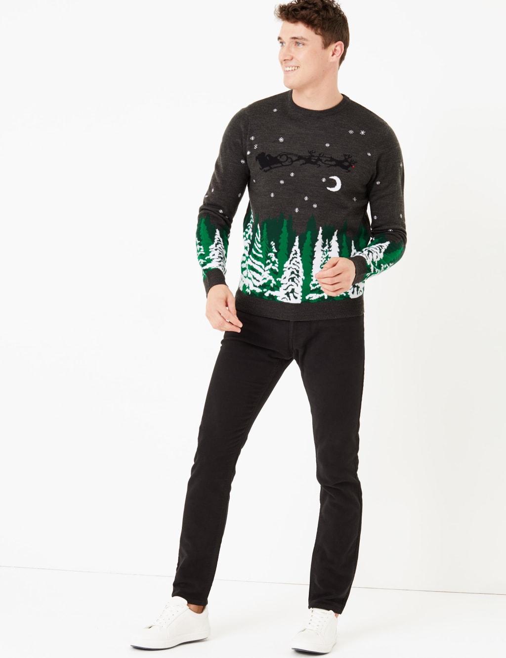 Christmas Forest & Sleigh Design Crew Neck Jumper 1 of 4
