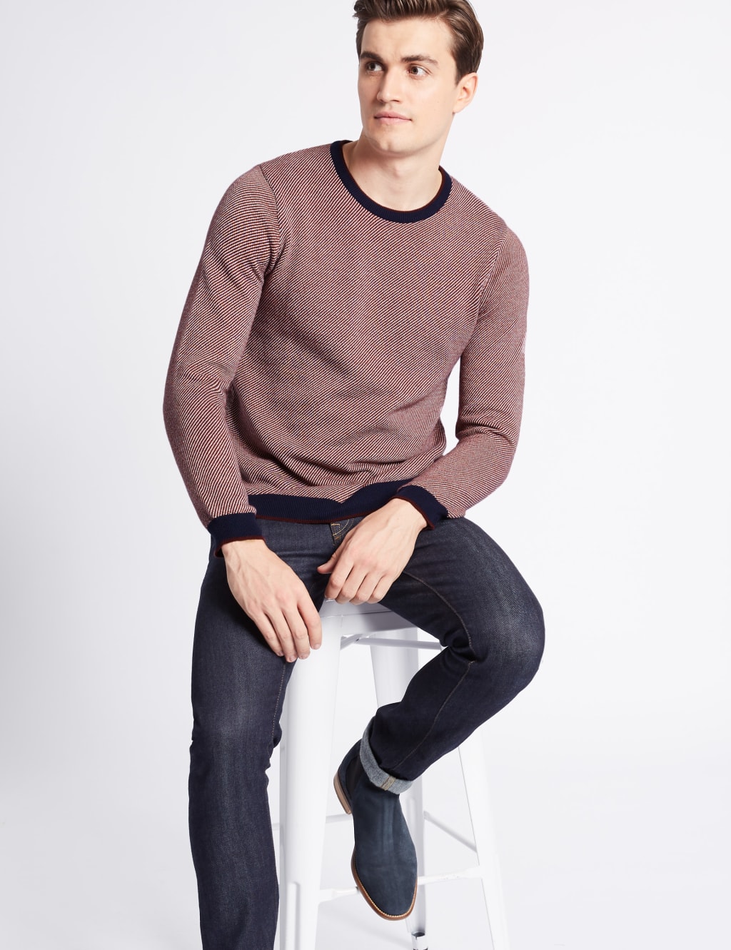 Pure Cotton Textured Slim Fit Jumper 3 of 4