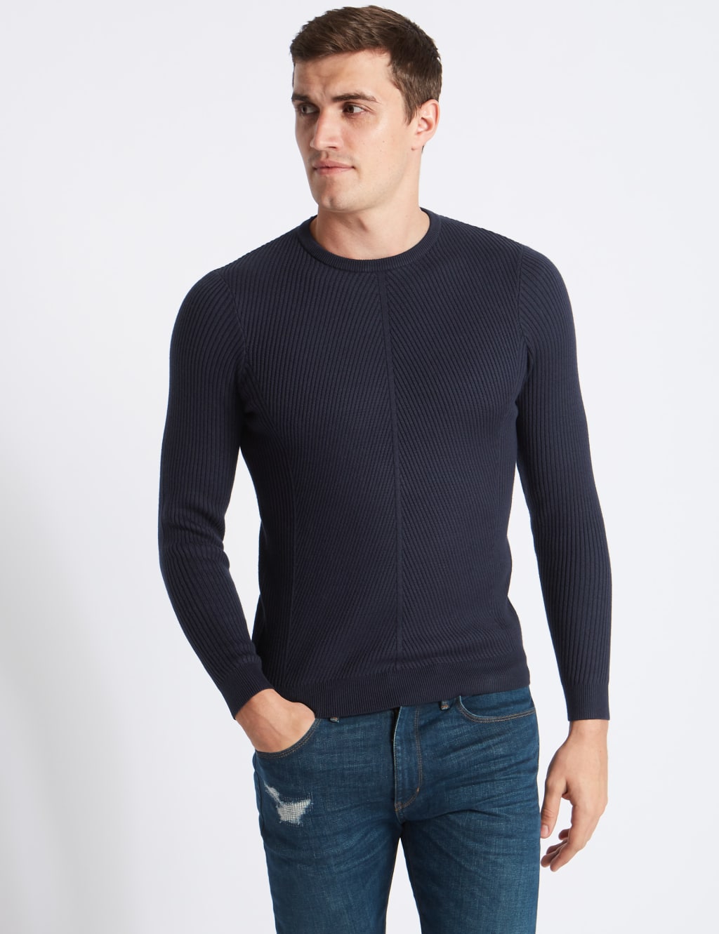 Cotton Blend Textured Slim Fit Jumper Limited Edition M S