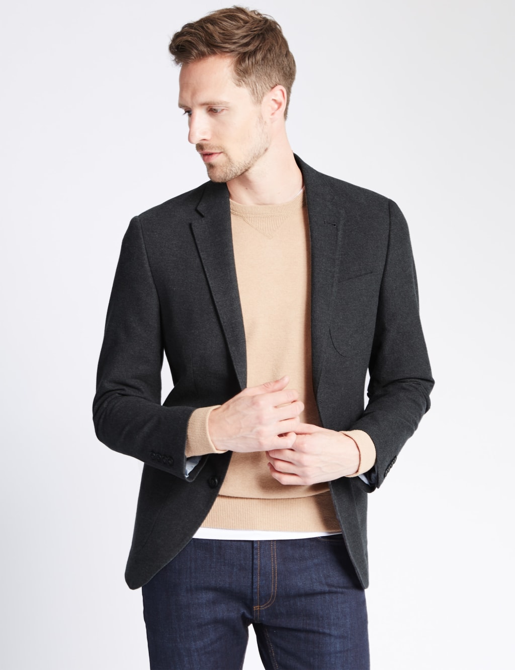 Pure Cotton Tailored Fit 2 Button Flannel Jacket 1 of 8