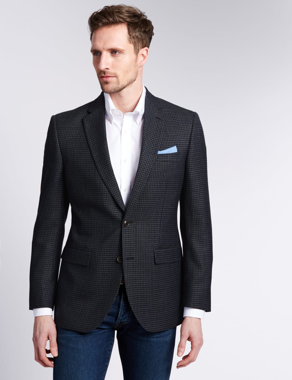 Grid Check 2 Button Jacket with Wool M S Collection M S