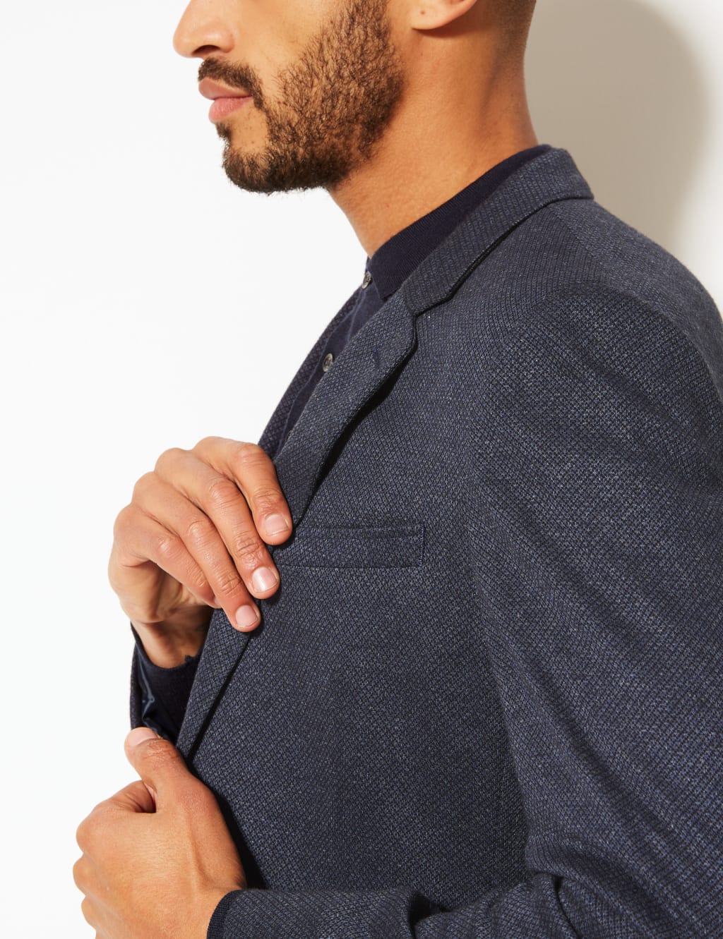 Cotton Blend Indigo Textured Slim Fit Jacket 3 of 7
