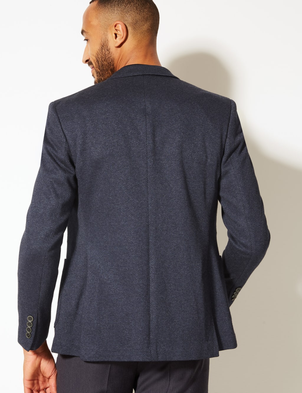 Cotton Blend Indigo Textured Slim Fit Jacket 4 of 7
