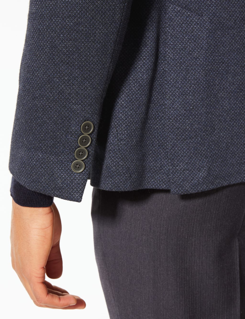 Cotton Blend Indigo Textured Slim Fit Jacket 5 of 7