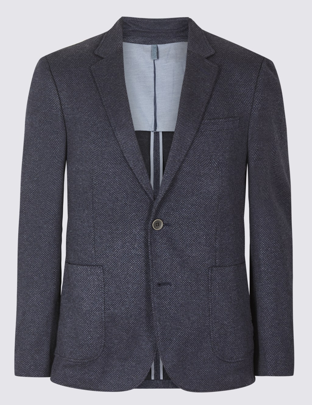 Cotton Blend Indigo Textured Slim Fit Jacket 2 of 7
