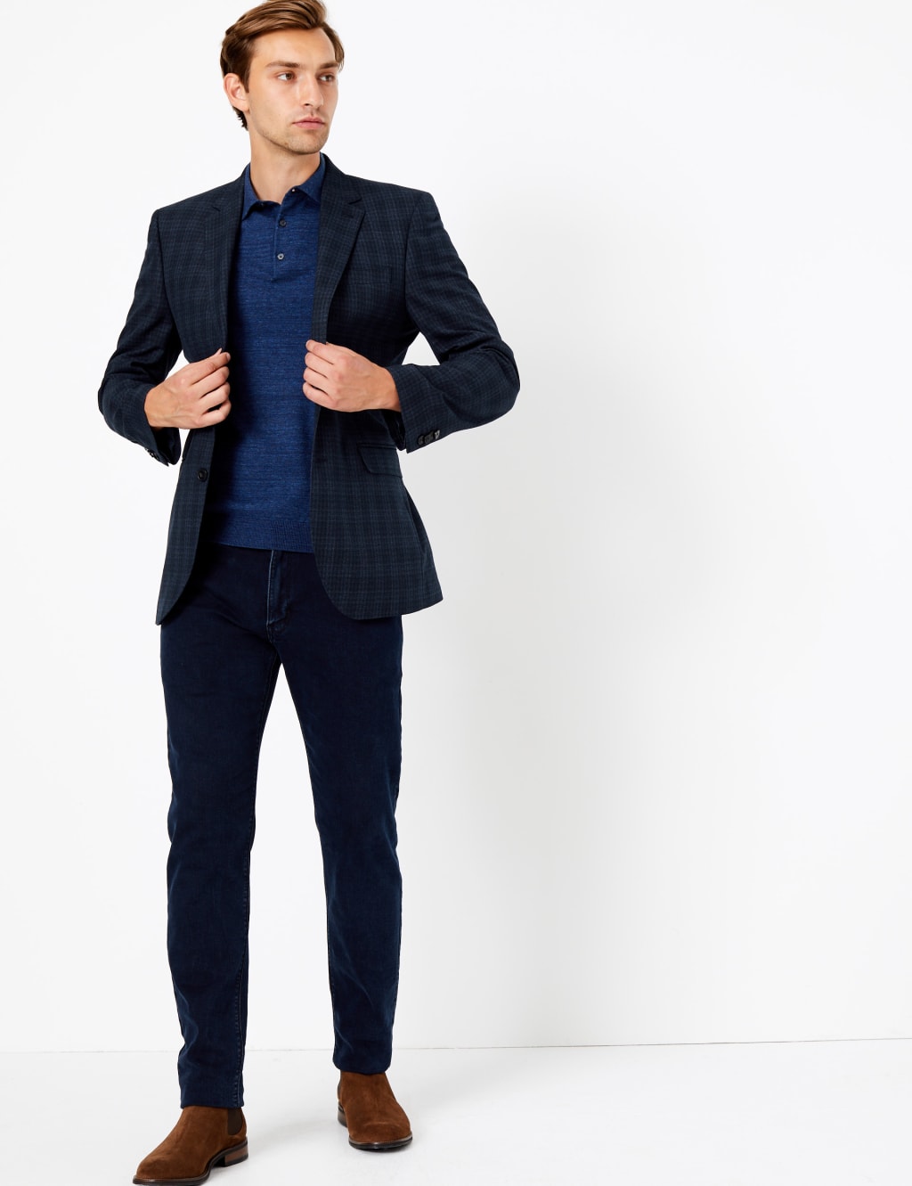 Navy Regular Fit Checked Jacket 4 of 7