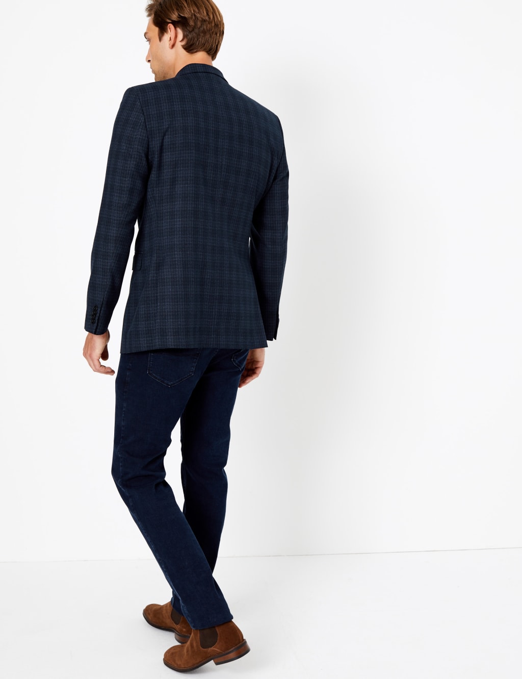 Navy Regular Fit Checked Jacket 5 of 7