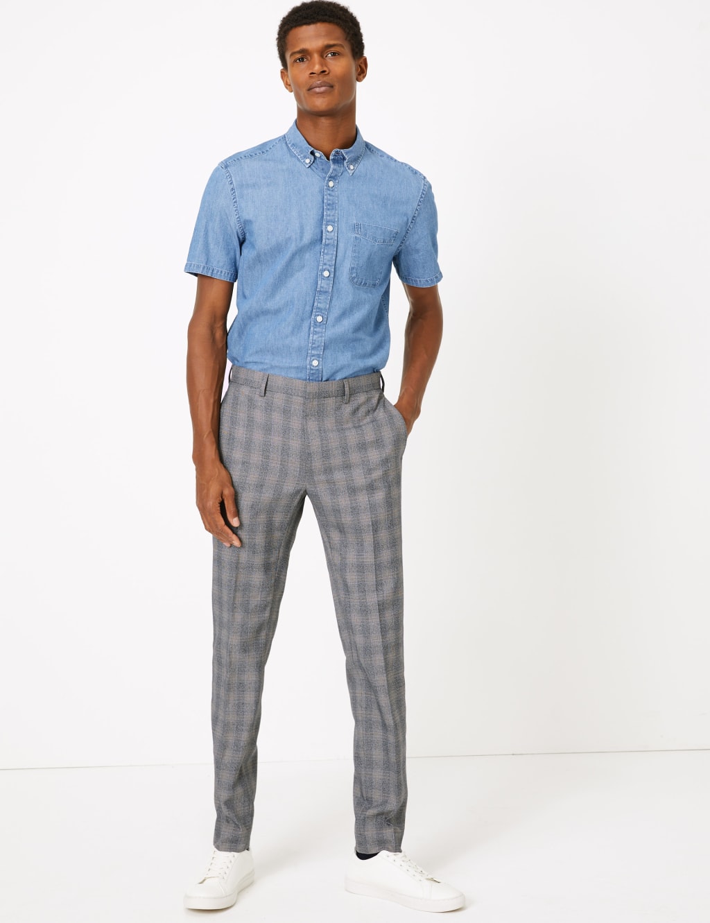 Skinny Fit Checked Stretch Trousers 1 of 6