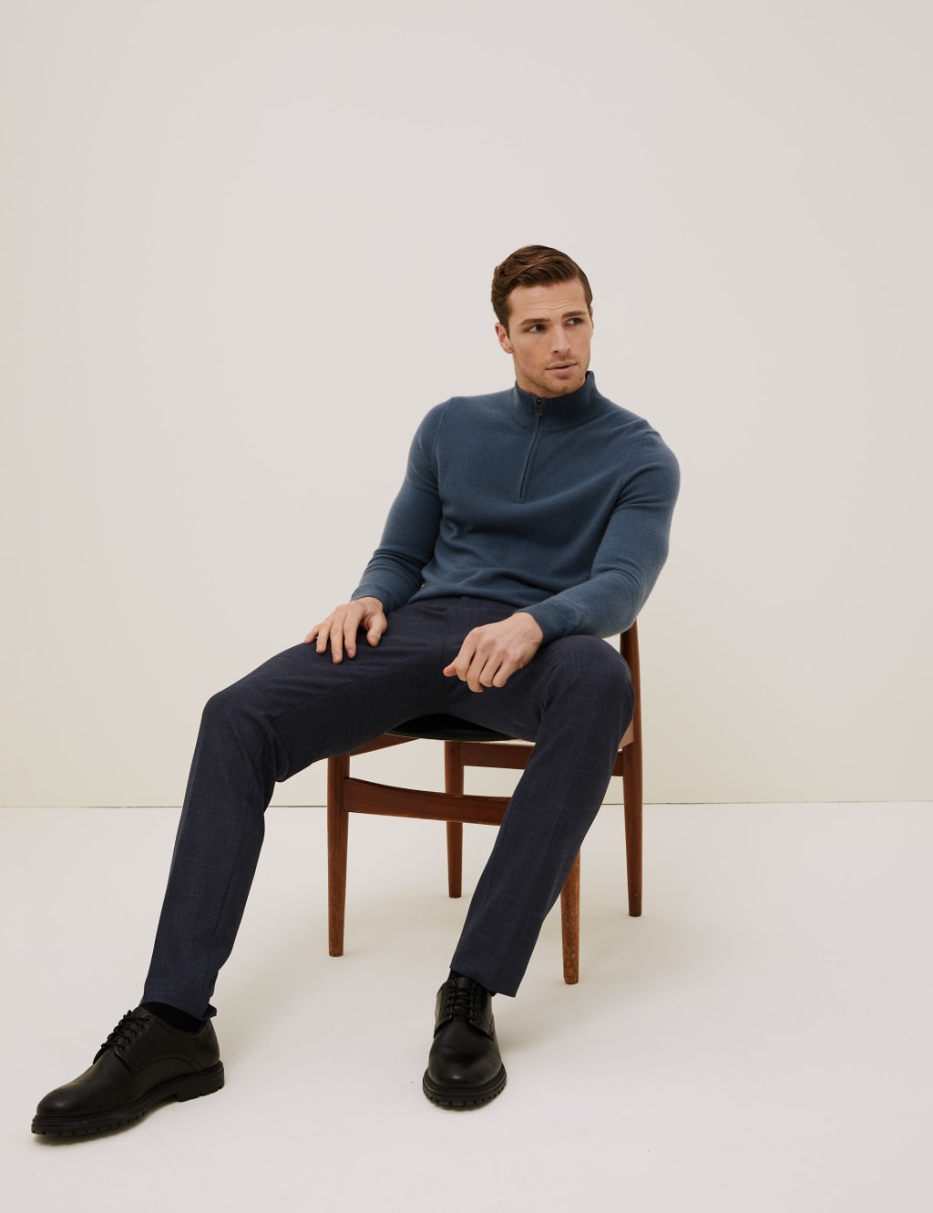 Slim Fit Flat Front Elasticated Trousers 1 of 8