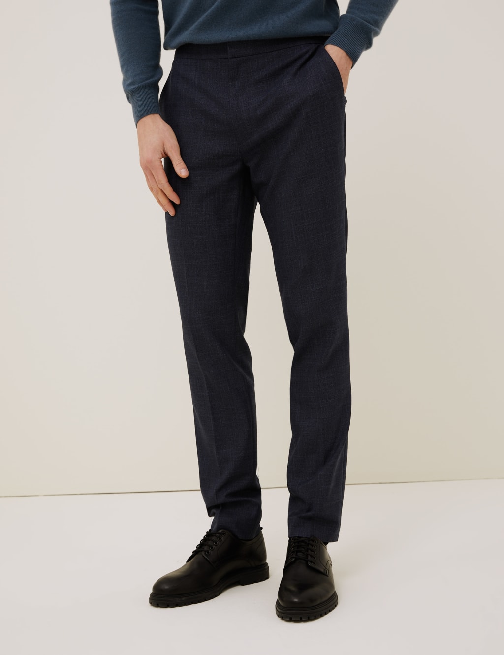 Slim Fit Flat Front Elasticated Trousers 3 of 8