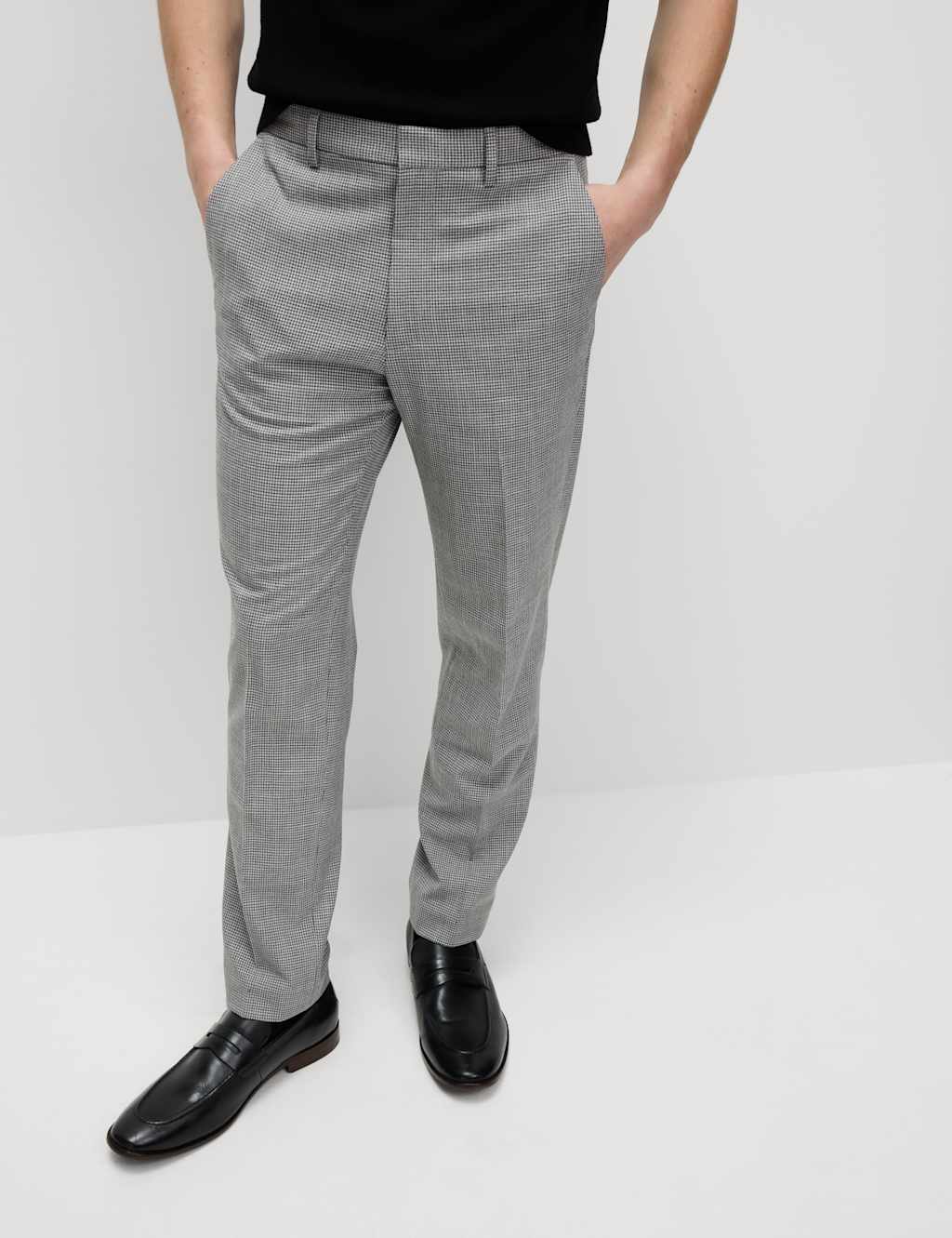 Tailored Fit Puppytooth Flat Front Trousers 1 of 7