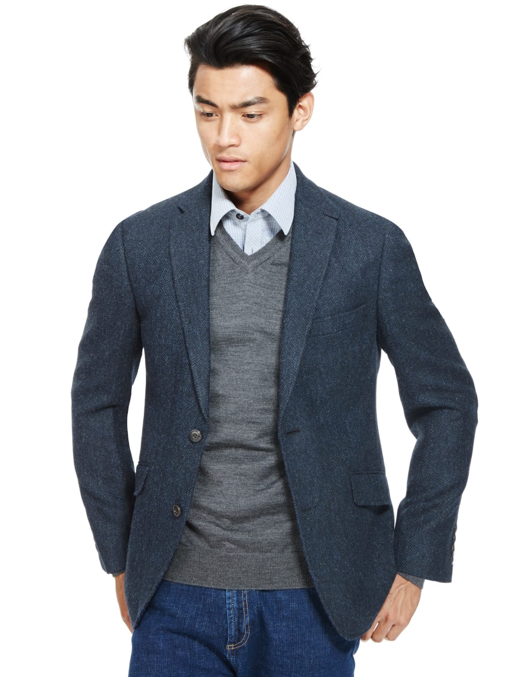 Big Tall Tailored Fit 2 Button Herringbone Jacket M S Collection Luxury M S