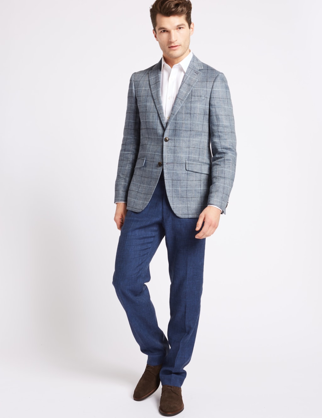 Pure Linen Tailored Fit Checked Jacket 3 of 7