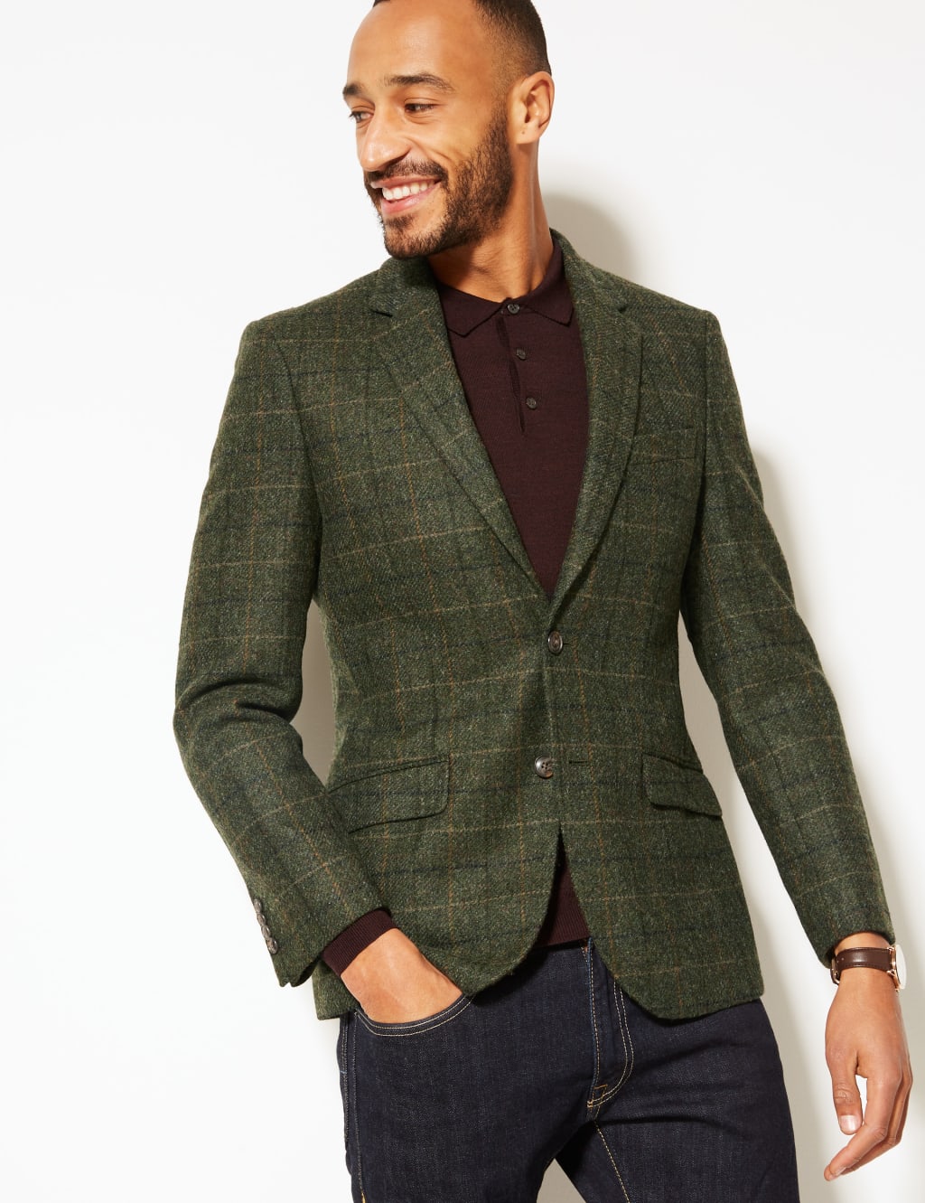 Pure Wool Checked Tailored Fit Jacket M S Collection Luxury M S